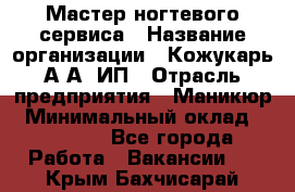 Мастер ногтевого сервиса › Название организации ­ Кожукарь А.А, ИП › Отрасль предприятия ­ Маникюр › Минимальный оклад ­ 15 000 - Все города Работа » Вакансии   . Крым,Бахчисарай